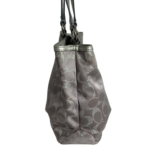 Coach Lynn Soho Signature C Jacquard Tote Bag Purse Metallic Silver F18912 + Fob - Picture 4 of 16